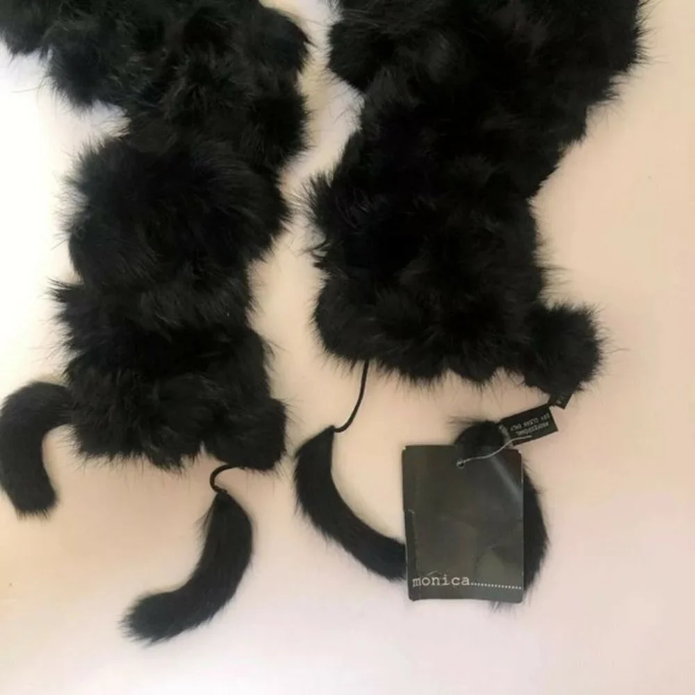 Designer Monica Scarf Rabbit Hair Fur Black wrap